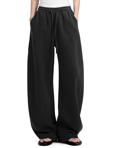 FACDIBY Womens Barrel Sweatpants Fleece Lined Wide Leg Sweat Pants Cotton Elastic Waisted Trousers with Pockets