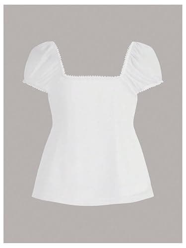 SOLY HUX Women's Short Sleeve Babydoll Tops Cute Summer Blouse | Peplum Top for Teen Girls, Square Neck, Lace Tops, Summer T Shirts thumbnail 2