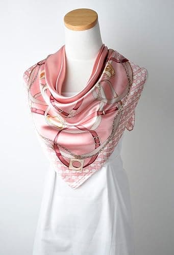 corciova 35 x 35 Large Square Hair Scarf for Women Silk Like Curly Headband Tie Sleeping at Night Fashion Bandana Headscarf - 1 Pcs - 452 Pale Pink Chains and Belts thumbnail 3