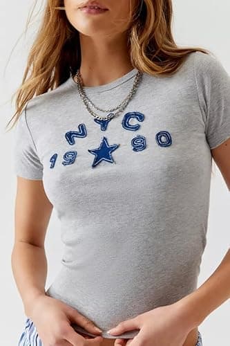 Y2k Graphic Baby Tees for Women 1998 Short Sleeve Crop Top Aesthetic Vintage 90s Shirts 2000s E-Girl Streetwear - 1990 Grey - Small thumbnail 3