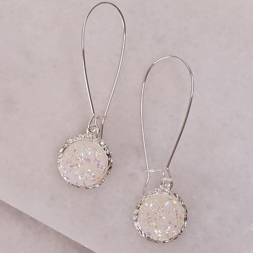 Simulated Druzy Threader Drop Earrings for Women - Gold, Silver, or Rose Gold Tone Trendy Boho Dangles with Sparkly Round Stone thumbnail 3
