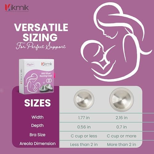 KIKMIK The Original Silver Nursing Cups with O-Feel Rings - 999 Silver Nipple Shields for Newborn Essentials - Reusable Nipple Covers for Breastfeeding Pain Relief & Protection - Regular thumbnail 3