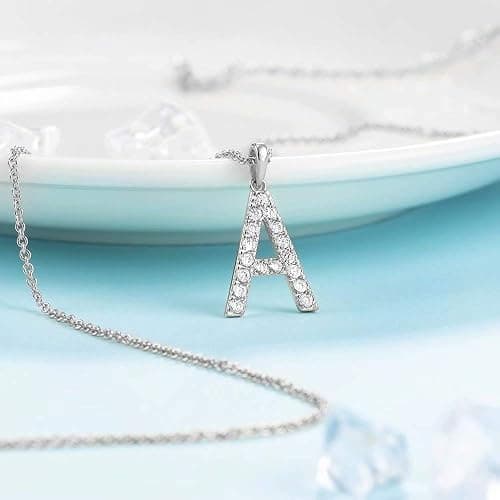 Tarsus Initial Cubic Zirconia Necklace Jewelry Gifts for Women Adjustable Chain 18" + 2" - Silver-A-Diamond style thumbnail 4