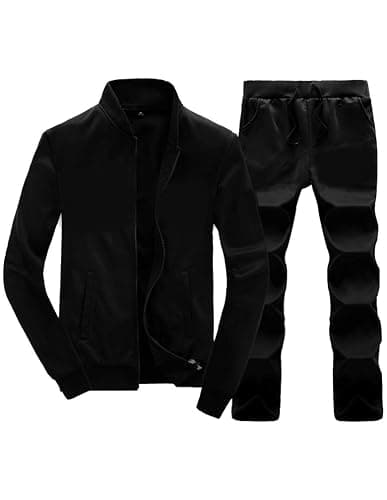 Lavnis Men's Casual Tracksuit Long Sleeve Running Jogging Athletic Sports Set - X-Large - Black - Image 1