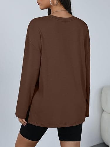 Trendy Queen Oversized Side Slit Tshirts for Women Long Sleeve Workout Tops Fall Fashion Gym Casual Tees Basic Y2K Clothes thumbnail 4