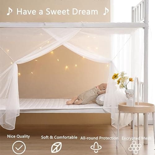 Eimilaly 8 Corner Bed Canopy Curtains for Girls Boys Bed Decor, Dormitory, Loft, Camping, Blue, 1.8M Single Bed thumbnail 7