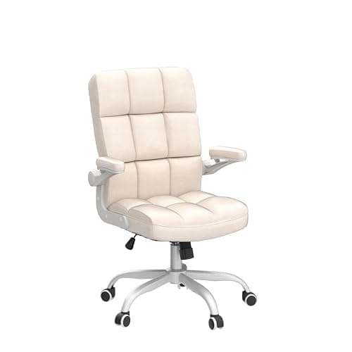SEATZONE Home Office Chair–Beige Velvet Desk Chair with Wheels, Comfortable Computer Work Chair with Flip-up Arms and Adjustable Tilt thumbnail 5