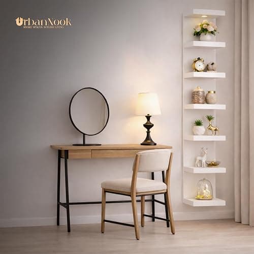 UrbanNook 7-Tier Floating Wall Shelf with LED Lights – White Modern Display Shelving Unit with Remote Control – Wall Mounted Bookshelf for Living Room, Bedroom, or Office Decor thumbnail 2