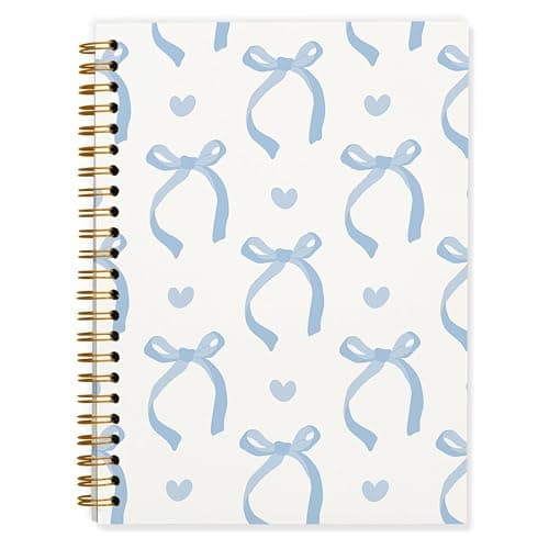 QUICQOD Cute Blue Bow Spiral Notebook Journal for Teen Girls, 5.5x8.3 Inch | Blue School Supplies for Girls, Preppy Hardcover Lined Journal for Note Taking, Coquette Notebook, Gifts for Women - Image 1