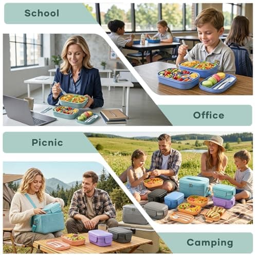 HOMETALL Bento Box Adult with Insulated Lunch Bag - 3 Stackable Leak-Proof Lunch Box Containers for Women & Men - BPA Free Lunchbox with Utensil Set (Spoon, Knife, Fork) for Work, Picnic, Dining Out thumbnail 8