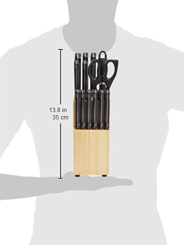 Amazon Basics 14-Piece High Carbon Stainless Steel Kitchen Knife Set with Sharpener and Pinewood Block, Black thumbnail 3