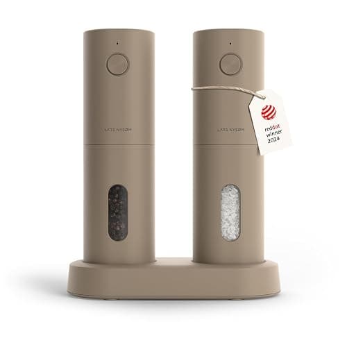 LARS NYSØM Electric Salt and Pepper Grinder Set, USB Rechargeable, Automatic Salt and Pepper Mills, Spice Shakers Refillable with LED Light, Adjustable Coarseness, Ceramic Grinder (Taupe Brown) - Image 1