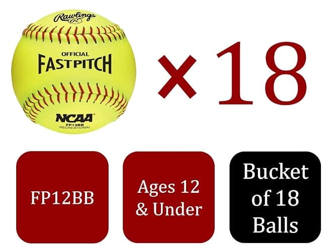 Rawlings | Bucket of 18 Practice Softballs | Ages 12U | 12" | Synthetic Cover thumbnail 2