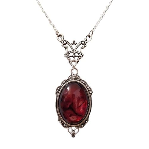 IS4U Gothic Vampire Necklace Vintage Stardust Crystal Cameo Pendant Necklace Punk Style Vampire Pendant Oval Necklace Satanic Demon Red Pendant Necklace Jewelry - Image 1