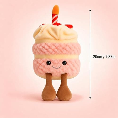Aguwgax 1-Piece Birthday Cake Plush Toy, Pink Smiling Cake Room Decor | Soft Food Plushies for Bedroom Sofa Decoration and Birthday Gift thumbnail 3