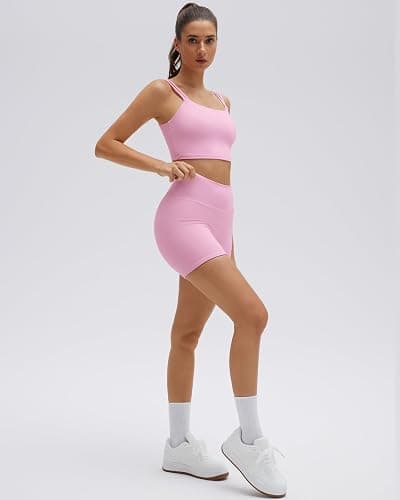 SUUKSESS Womens Workout Set Fitness Yoga Pilates Crop Tank Twist Back Cami High Waisted Tummy Control Bike Short thumbnail 5