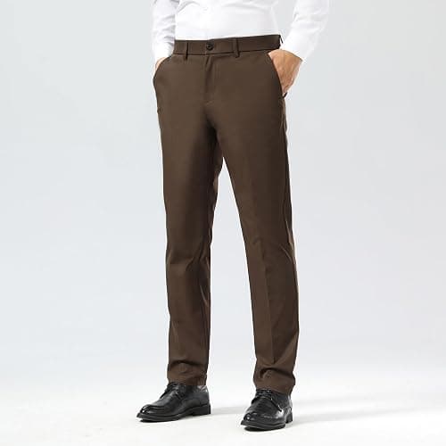 Plaid&Plain Men's Dress Pants Slim Fit Stretch Khaki Pants Wrinkle Free thumbnail 10
