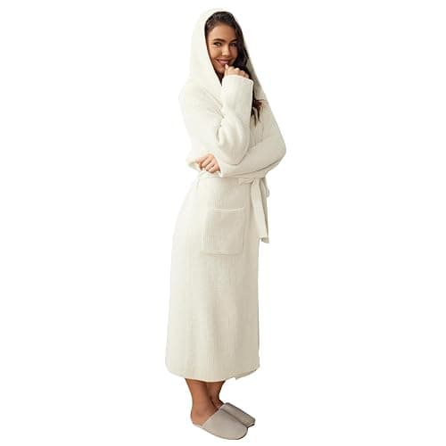 MH MYLUNE HOME Ultra Soft Robe With Pockets, Spa Bathrobe Loungewear Calf-Length, Plush Fuzzy Fluffy Wrap Robe for Women thumbnail 2