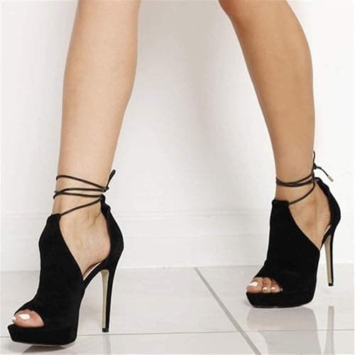 Womens Peep Toe Platform Heels Sexy Sandals Strappy Lace Up Tie Stilettos Dress Pumps Shoes thumbnail 4