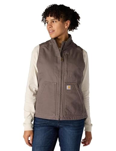 Carhartt Women's Relaxed Fit Washed Duck Sherpa-Lined Mock-Neck Vest - Image 1