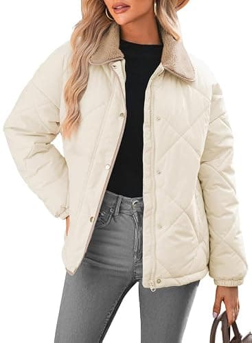 Dokotoo Women's Winter Casual Quilted Jackets Long Sleeve Button Down Puffer Jacket Padded Outerwear Coats - Image 1