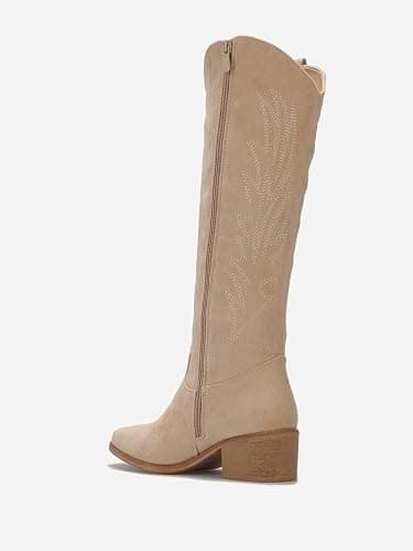 La Modeuse-Bottes, Cuissardes-Bottes Santiags en suédine à surpiqûres décoratives thumbnail 4