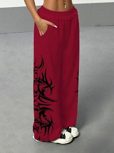 Y2k Wide Leg Baggy Grunge Double Waisted Drawstring Sweatpants Streetwear Women Emo 2000s Star Pants thumbnail 9