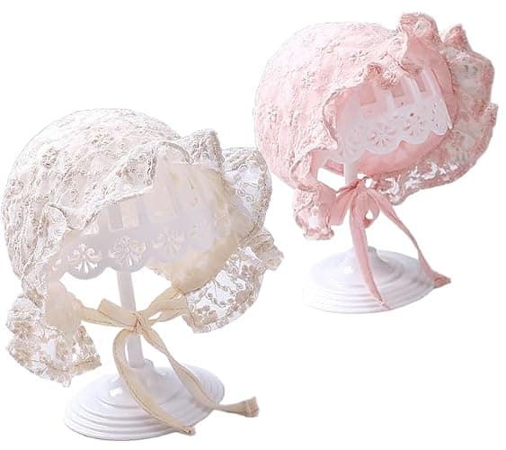 Baby Girl Soft Warm Bonnet Cap Lacy Cotton Newborn Infant Breathable Christening Eyelet Beanie Sun-Protection-Hat for 0-12M thumbnail 6