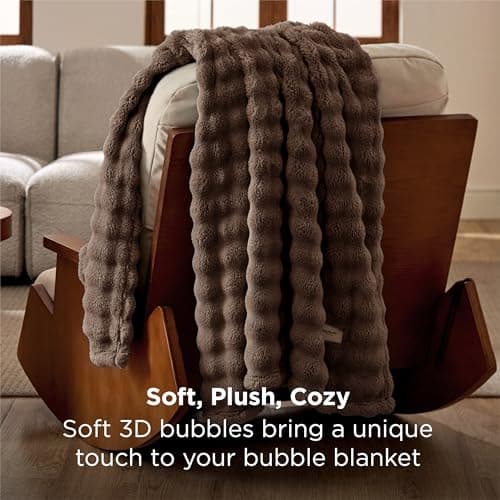 Bedsure 3D Fleece Bubble Blanket for Couch - Brown Throw Blanket for Sofa Bed Room Decor - Luxury Soft Cozy Valentines Day Gifts for Women, Lightweight, All Seasons, Brown, 50"×70" thumbnail 3