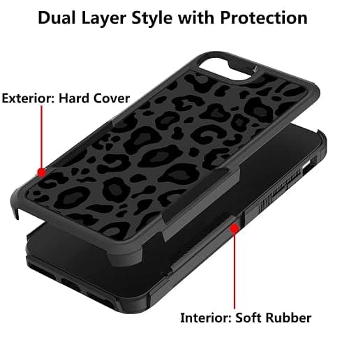 KUMTZO Designed for iPhone 6/ 6s/ 7/8/ SE 2022/ SE 2020 Black Leopard Case, Heavy Duty Protection Shockproof Dropproof Case,Cute Black Leopard Cheetah Cover for Women Girls 4.7 inch thumbnail 3