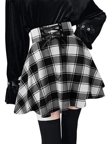 IDEALSANXUN Gothic Plaid Mini Skirts for Women Short High Waist Plaid Skirts thumbnail 2