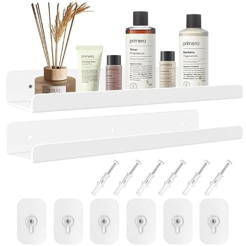 Lot de 2 étagères murales, 30 x 10 x 4 cm, en acrylique, transparentes, sans perçage, pour chambre à coucher, chambre d'enfant, salon, salle de bain, cuisine, rangement et organisation (White) - Image 1