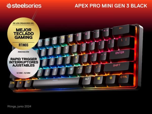 SteelSeries Apex Pro Mini Gen 3 OmniPoint 3.0 HyperMagnetic Switches — Adjustable Actuation — Rapid Trigger — Game-Ready Presets — Protection Mode — Rapid Tap/SOCD — RGB — PBT Keycaps — USB-C thumbnail 9