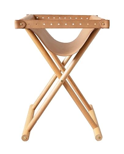 SORBARIA Vegan Soft Leather Solid Beech Wood Multipurpose Foldable Portable Foot Stool Vanity Stool or Freestanding Magazine Holder -Van Dyke Brown - Van Dyke Brown thumbnail 3