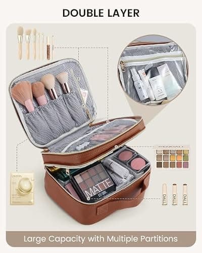 Stagiant Large Makeup Bag, Double Layer Makeup Case with Dividers Makeup Organizer Bag Cosmetic Train Case for Travel Makeup Brushes Palettes Sponge Toiletries thumbnail 2