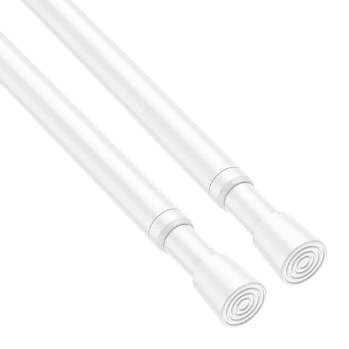 Zipglo 2 Pack Spring Tension Rods 28-45 Inches, 5/8 Inch Diameter White No Drill Spring Loaded Adjustable Extendable, Small Short Tension Curtain Rod for Windows Kitchen Doorway Closet Cupboard - Image 1