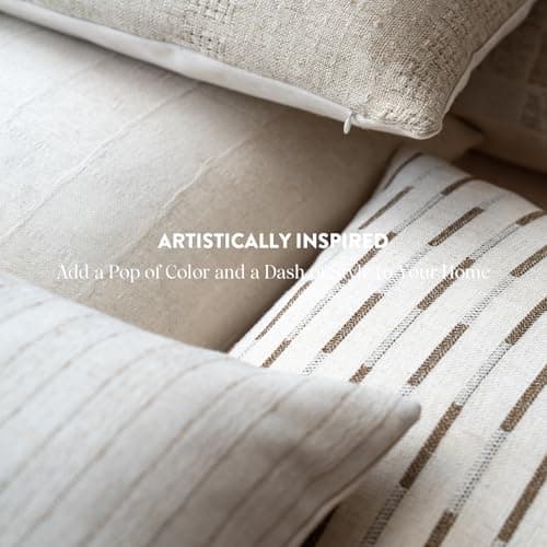 FIOUOVO Decorative Neutral Throw Pillow Covers 18x18 Farmhouse Pillow Covers Cotton Stripe Cushion Covers Home Decor for Sofa Couch Living Room Bedroom 1PC, Pinstripe thumbnail 6