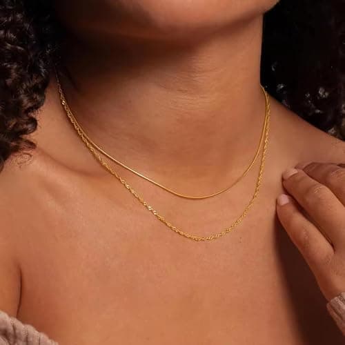Elegance 11 designs Gold Plated Thin Chain Layered Necklaces For Women Non Tarnish,18k Gold Plated Stainless Steel Dainty Waterproof Gold Necklace Set Stack For Women Gifts Jewelry thumbnail 4