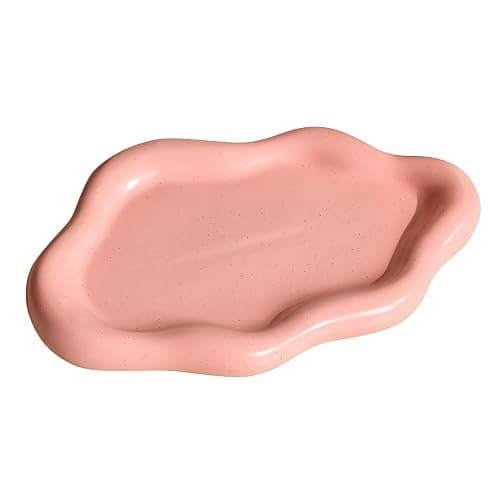 Ceramic Jewellery Dish Trinket Dish Jewelry Tray Cloud Shape Tray Perfume Tray Rings/Earrings/Bracelets/Watch/Keys Tray for Valentine's Day//Mother's Day/Birthday Gift (Pink) - Image 1
