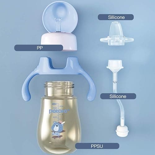 POTATO Sippy Cups for Toddlers with Straw Spill Proof, PPSU Learner Cup with Handle for Boy, Water Bottle for Baby 6 Months with 2 Type of Spout, 10 Ounce Blue thumbnail 8