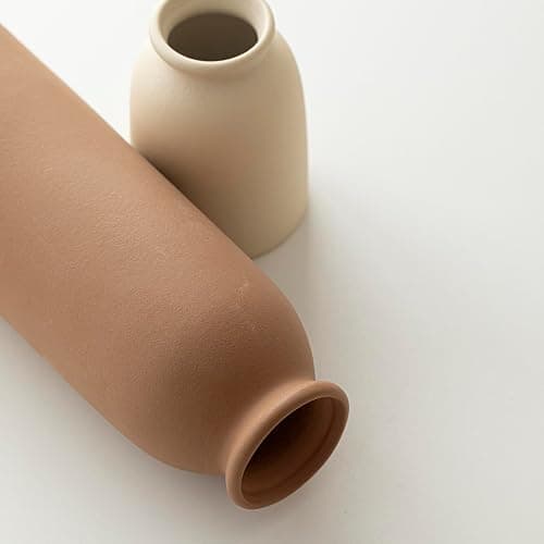10.4 inches Tall Decorative Ceramic Vase Set, 3 Pieces, Nordic Modern Boho Style, White, Modern Farmhouse for Home Decor (Coffee Mix) thumbnail 8