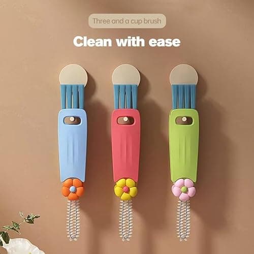 3 in 1 Cup Lid Gap Cleaning Brush, Multifunctional Bottle Brush, Cup Lid Gap Cleaner, Home Kitchen Crevice Cleaning Brush Tools (Green) thumbnail 3