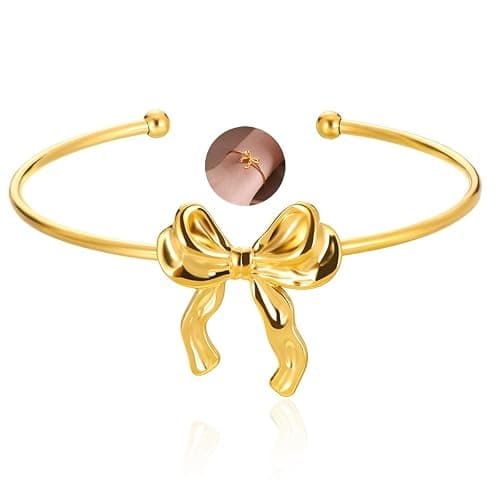 18K Gold Bow Bracelets for Women Silver Plated Ribbon Bow Tie Knot Bracelets Elegant Jewelry Gift for Women - Image 1