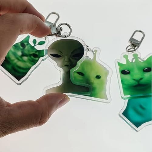 PUCAPOCO Alien Cat Keychain Cute Funny Cat Meme Keychains Bag Charms for Bag Backpack Handbag Purse Charms 5PCS thumbnail 4