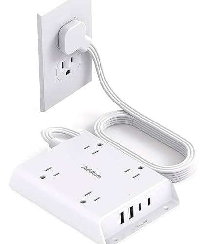 Surge Protector Power Bar, Addtam 5 ft Flat Plug Extension Cord with 4 USB Wall Charger(2 USB C Port), 4 Widely Outlets Desk Charging Station, Home Office and College Dorm Room Essentials - Image 1