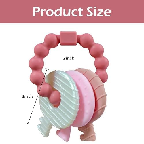 Baby Teething Keys Toys 3 to 12 Months,Infants Toddler Sensory Chew Toys,Teether Toys for Baby Girl-Soft & Raised Texture to Soothe Gums,BPA Free (Pink) thumbnail 3