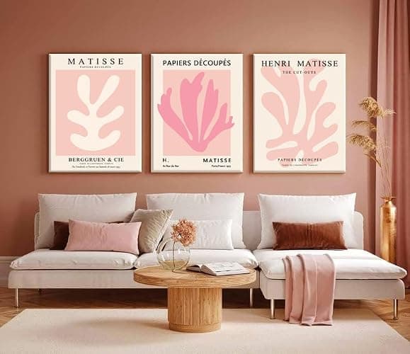 Julaydi Pink Matisse Wall Art Framed Abstract leaf Posters Pastel Henri Matisse Canvas Prints Modern Minimalist Wall Decor Aesthetic Painting Pictures for Living Room Bedroom Bathroom 12x16in Set of 3 thumbnail 7