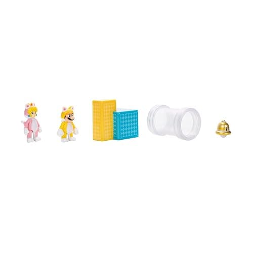 Super Mario Nintendo 2.5" Action Figures 3D World Diorama Includes Cat Mario and Cat Peach thumbnail 8