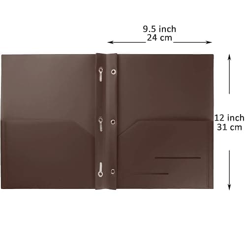 Youngever 6 Pack Heavy Duty Plastic Two Pocket Folders with 3 Prongs, Metal Prongs Fastener, Heavy Duty Plastic 2 Pocket Folder (Brown) thumbnail 3