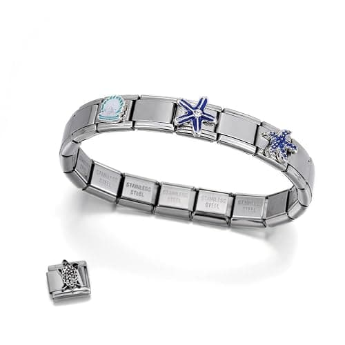 LCSDDWAS 12pcs Handmade Diy Italian Module Charm With Ocean Shell Series berry Series Bracelet For Women Men Stainless Steel Italian Bracelet Jewelry Gifts (Starfish style), Large, silver thumbnail 4